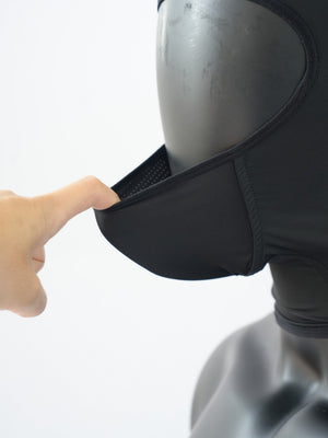 Female rider wearing DP-2591 sun protection headscarf - full face protection design