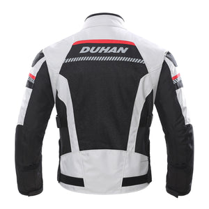 Motorcycle mesh jacket back detail - reflective strips for nighttime visibility